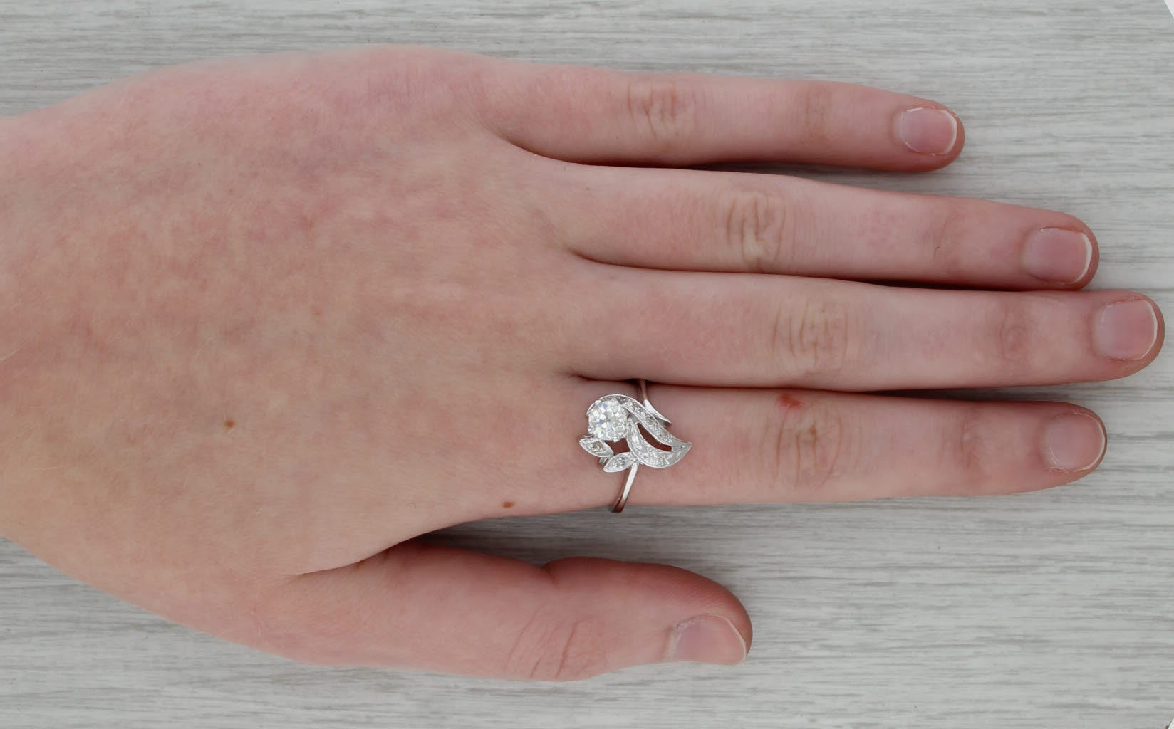 Vintage 0.76tcw Diamond Flower Ring 14k White Gold Size 7.75 Engagement