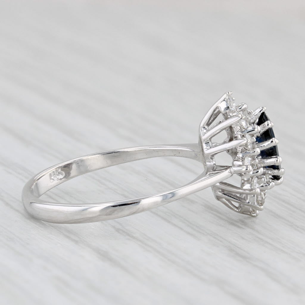 Light Gray 0.80ctw Marquise Blue Sapphire Diamond Halo Ring 14k Gold Size 6.5 Engagement