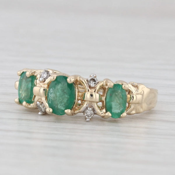 0.81ctw Emerald Diamond 3-Stone Ring 10k Yellow Gold Size 5.5