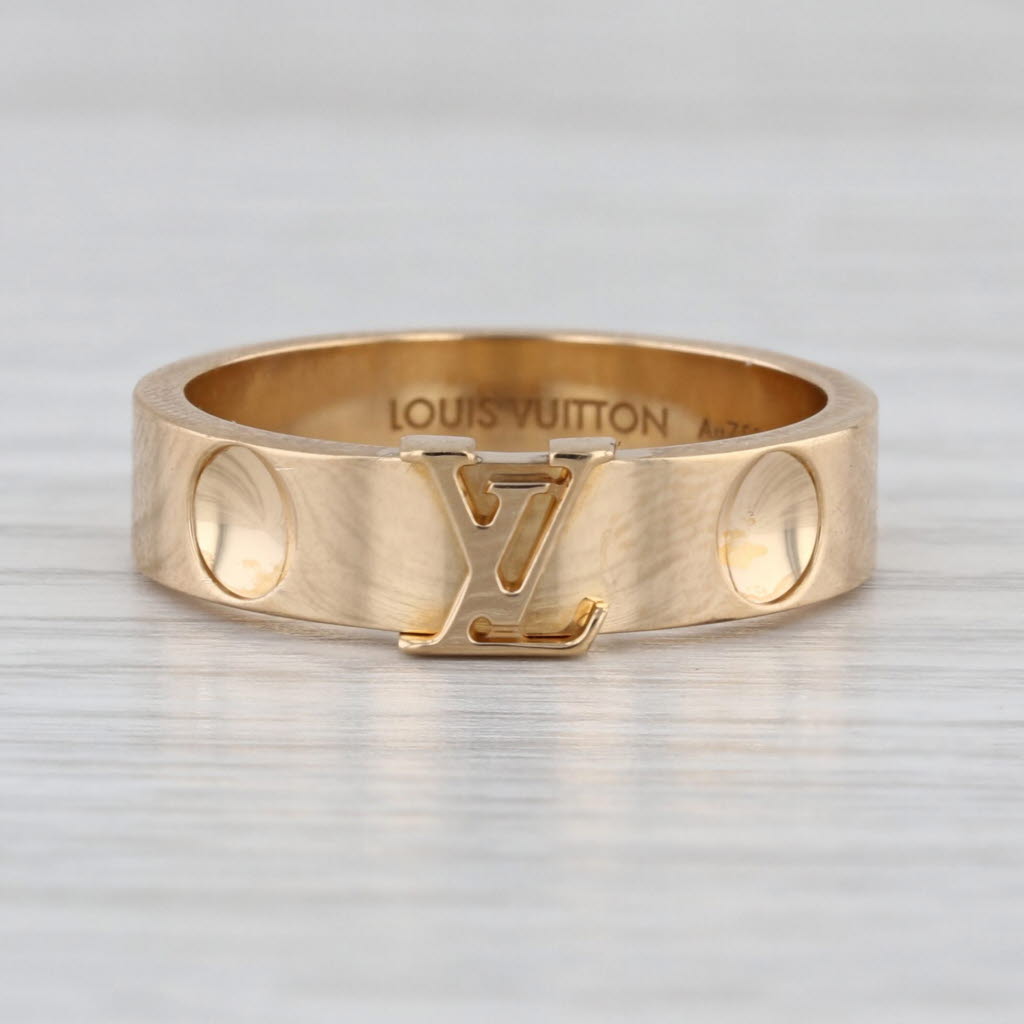 Louis Vuitton Empreinte LV Band Ring 18k Yellow Gold Size 8.5 58 Stackable