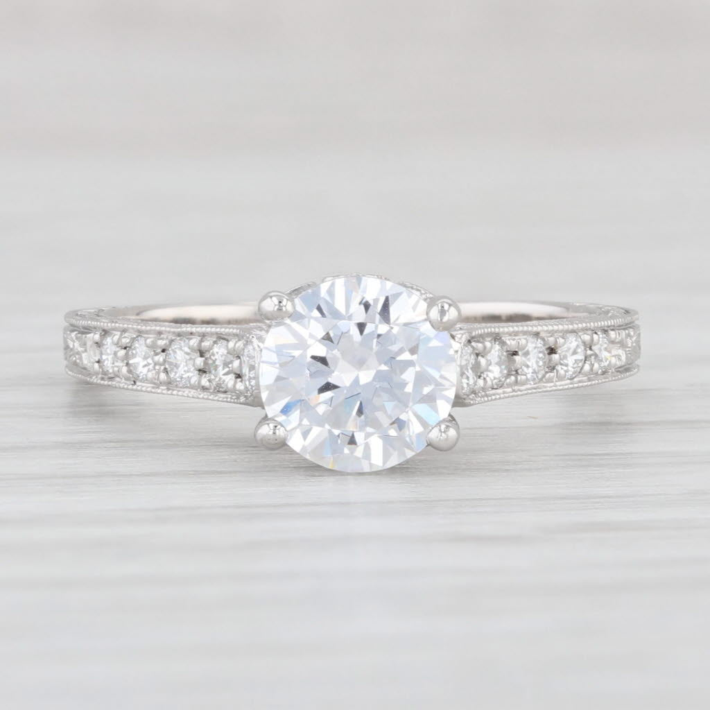 Light Gray New Saturn Round Semi Mount Engagement Ring Platinum 0.28ctw Diamonds Size 6.5