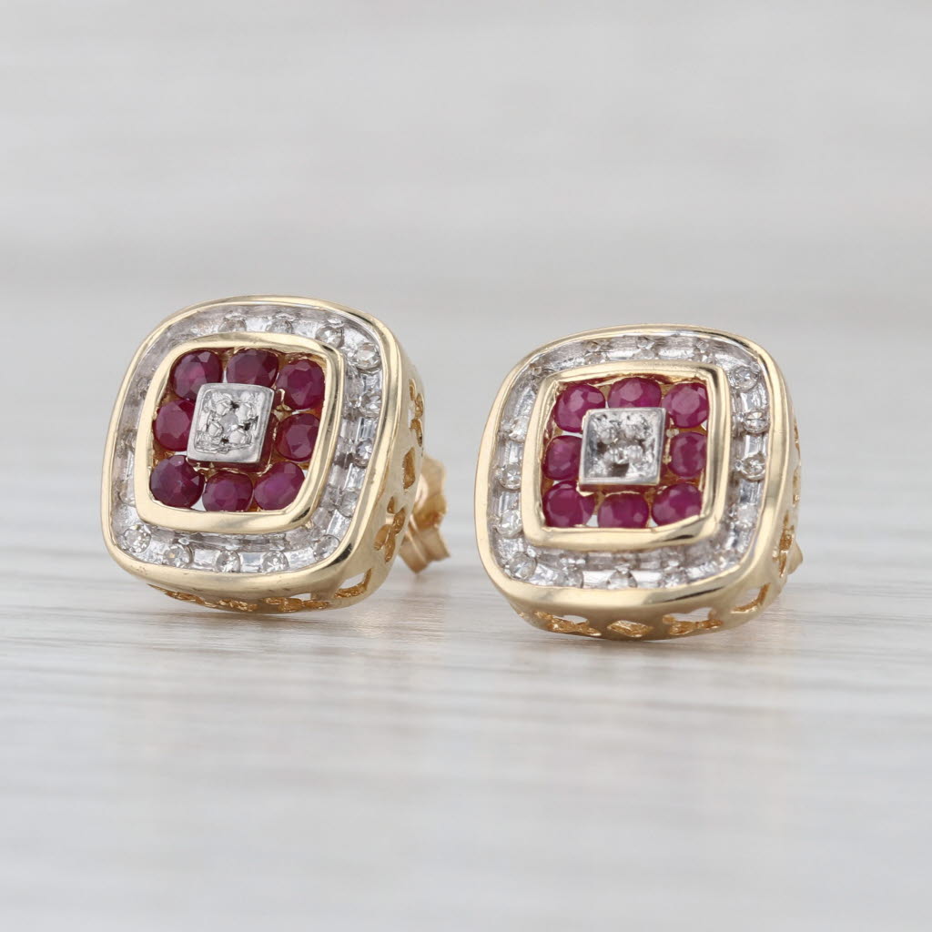 0.84ctw Ruby Diamond Halo Stud Earrings 10k Yellow Gold Studs