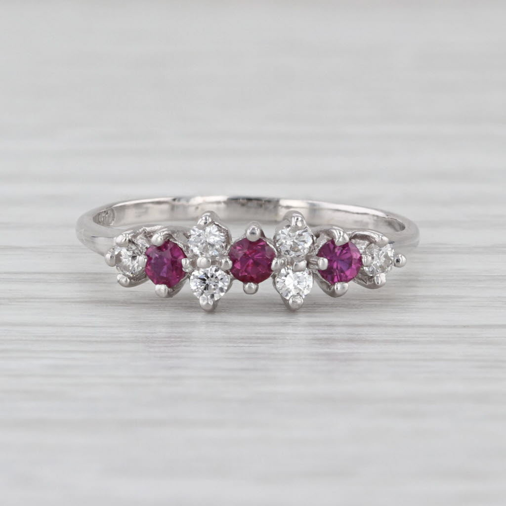 0.39ctw Ruby Diamond Ring 14k White Gold Stackable Band Size 6.75 Anniversary