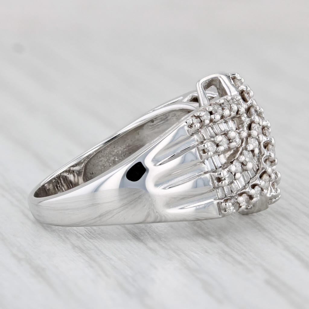 Light Gray 0.94ctw Diamond Crossover Ring 10k White Gold Size 7 Cocktail