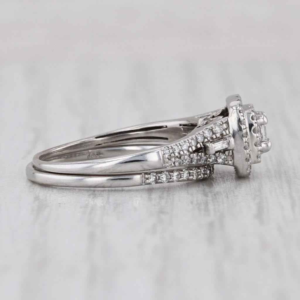 0.58ctw Diamond Halo Engagement Ring wedding Band Set 10k White Gold Size 7.5