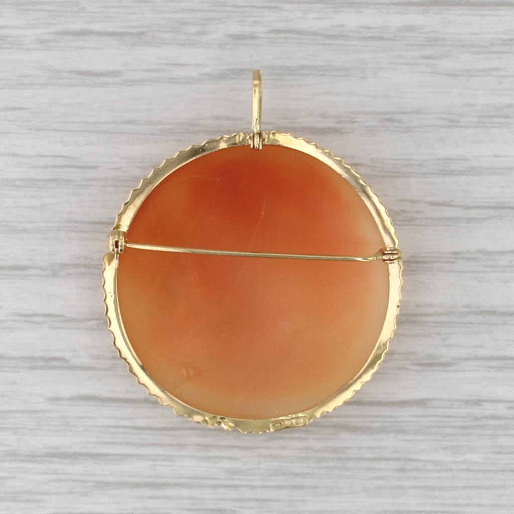 Carved Shell Cameo Brooch Pendant 18k Yellow Gold Vintage Italian