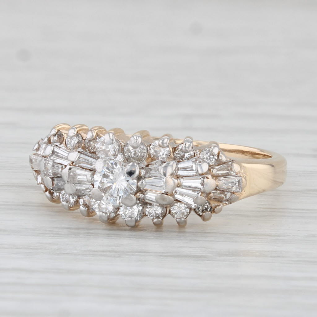Light Gray 0.81ctw Diamond Cluster Ring 14k Yellow Gold Engagement Size 7.25