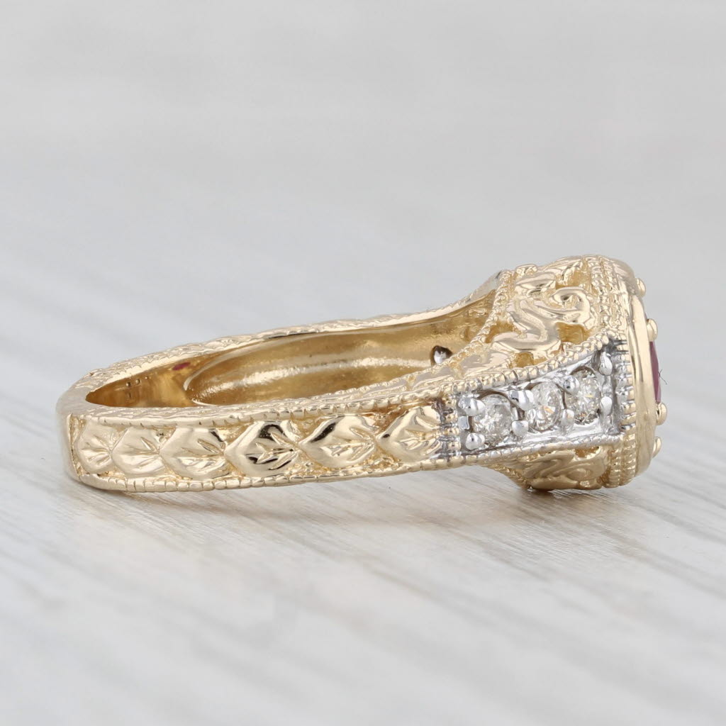 Light Gray 0.96ctw Ruby Diamond Ring 14k Yellow White Gold Size 6 Ornate Floral Pattern