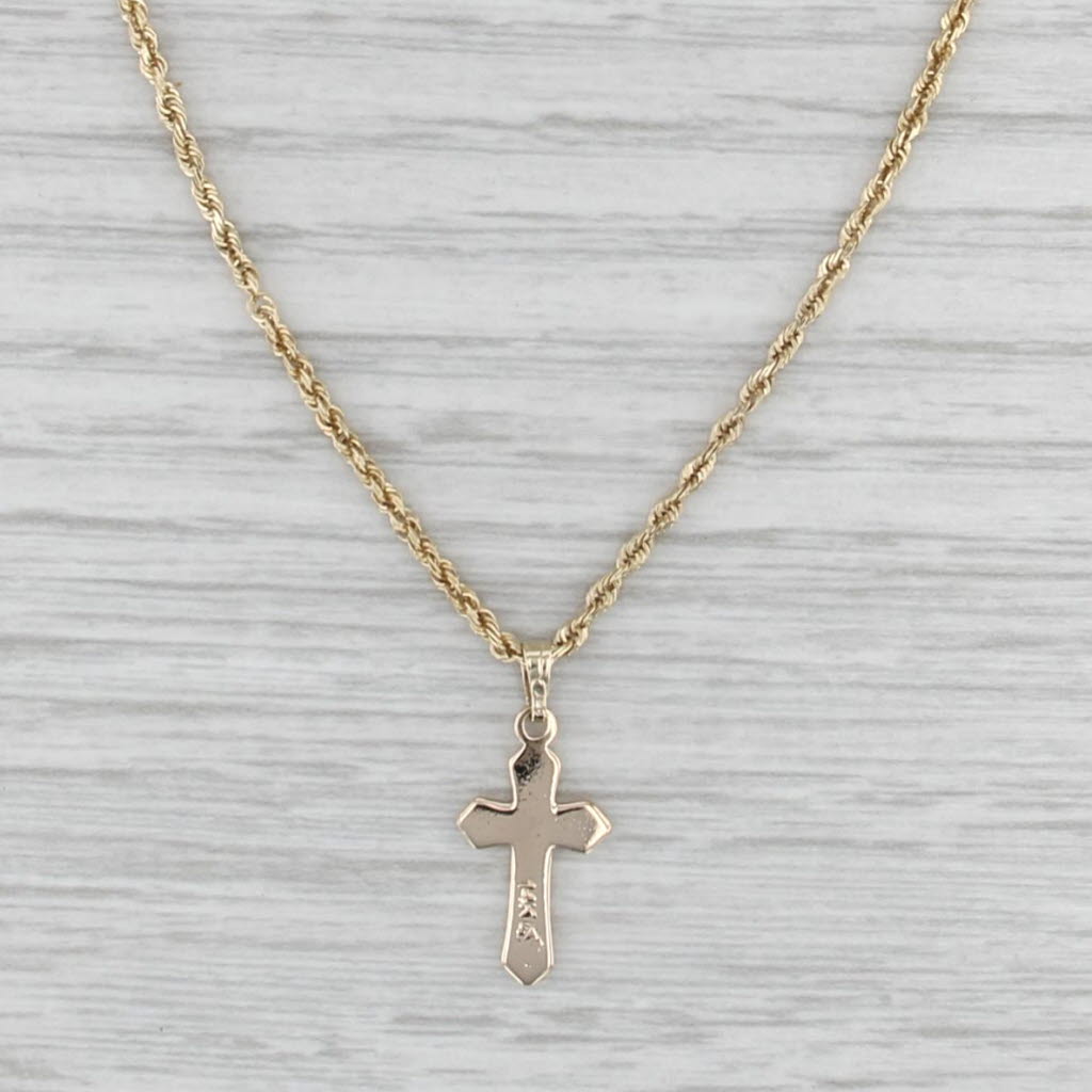 Cross Pendant Necklace 14k Yellow Gold 16" Rope Chain