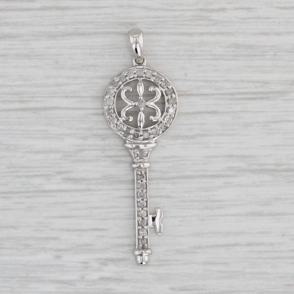 Light Gray 0.20ctw Diamond Skeleton Key Pendant 10k White Gold