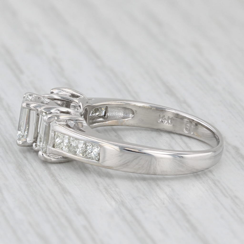 Light Gray 1.24ctw 3-Stone Emerald Cut Engagement Ring 14k White Gold Size 6.25