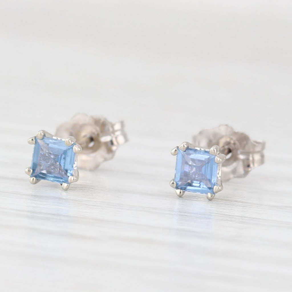 Lavender Square Lab Created Blue Sapphire Stud Earrings 14k White Gold
