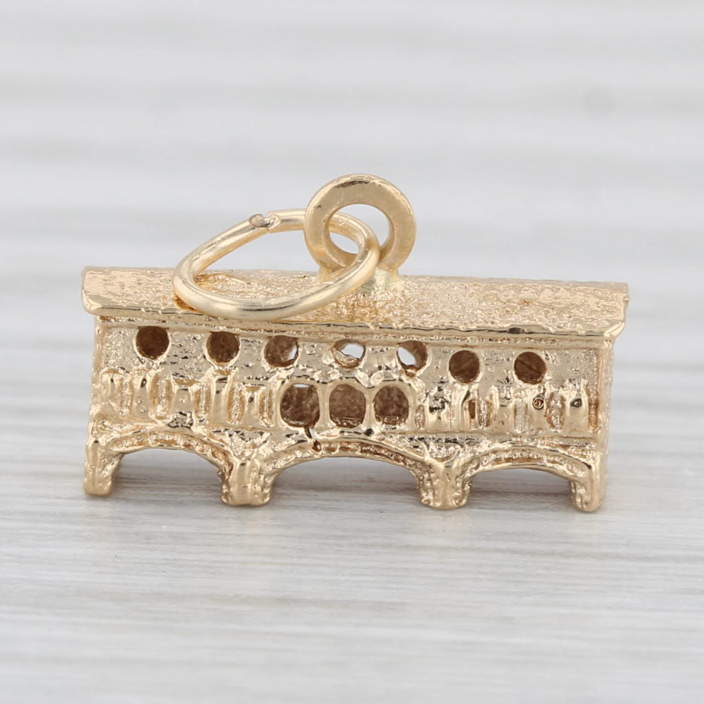 Light Gray Covered Bridge Charm 10k Yellow Gold Souvenir Pendant