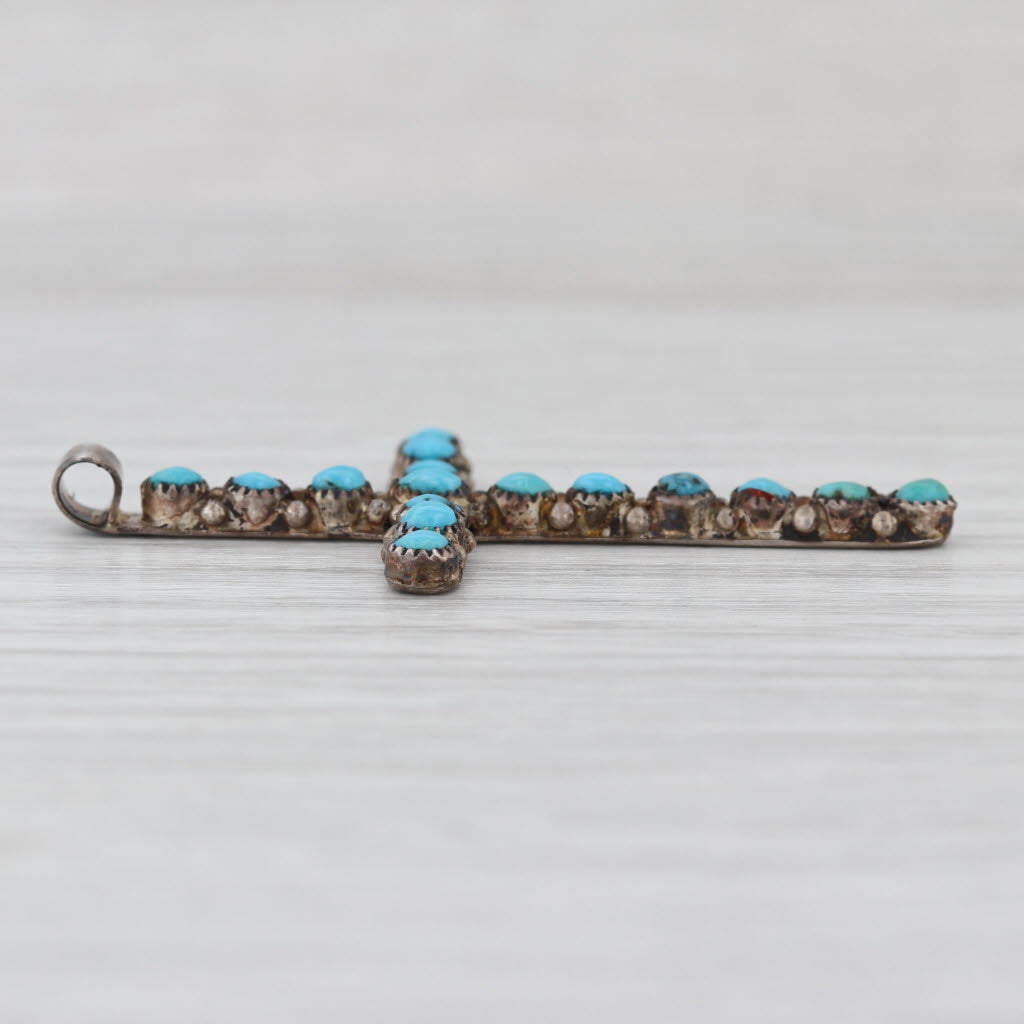 Vintage Native American Turquoise Cross Pendant Sterling Silver