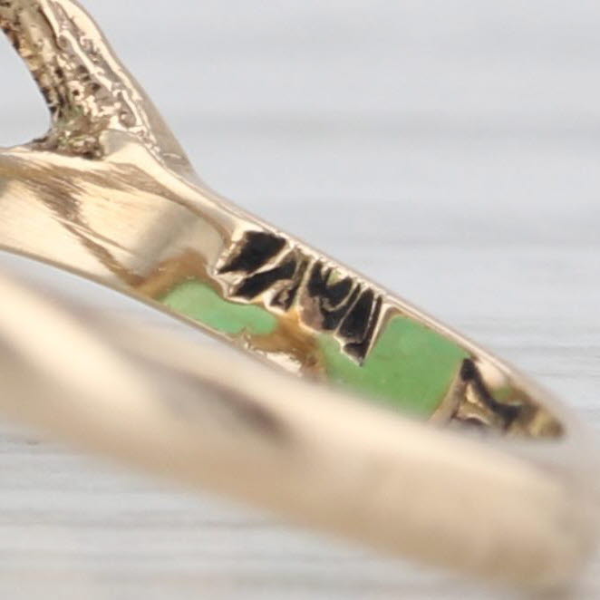 Green Chrysoprase Cultured Pearl Bypass Ring 10k Yellow Gold Size 7.5