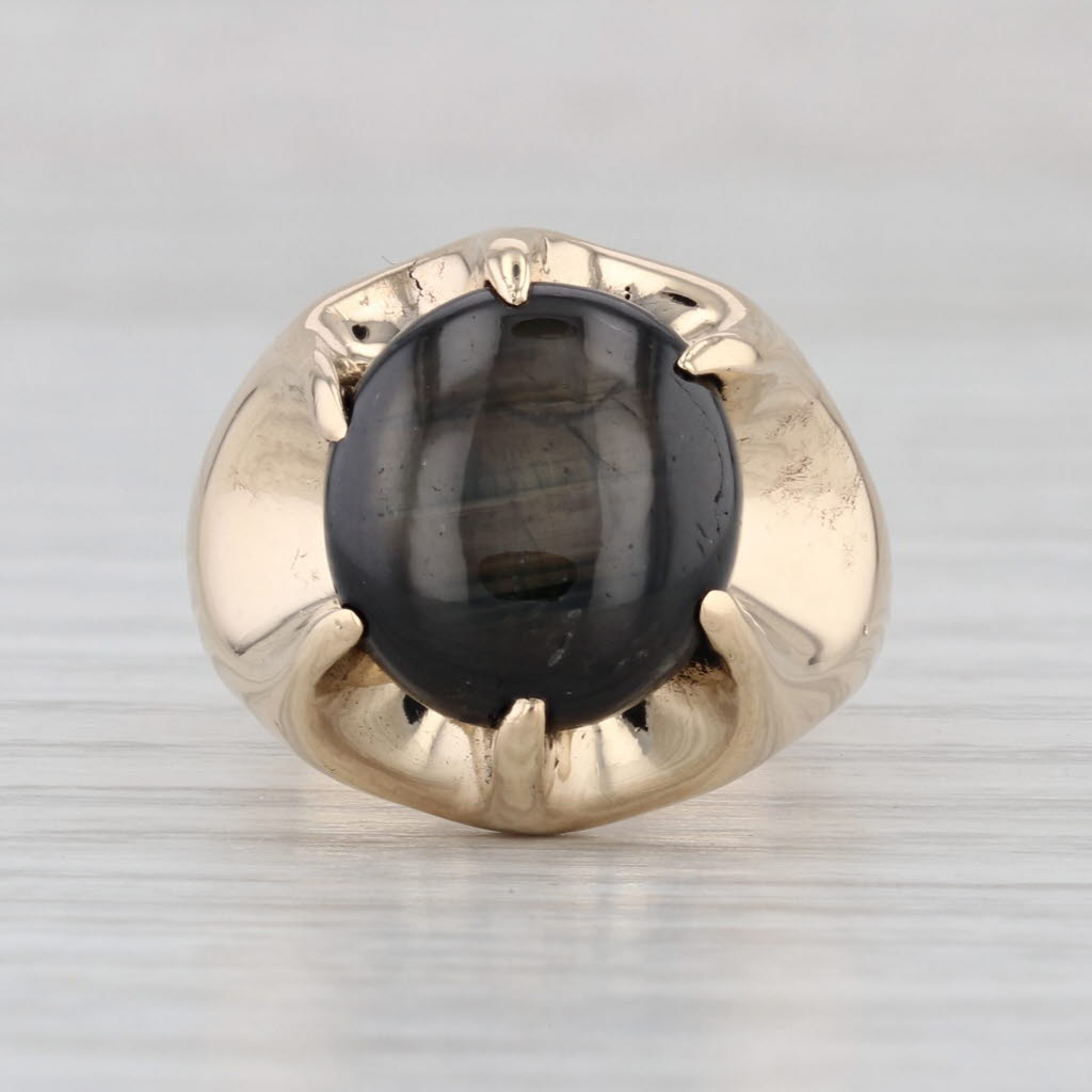 Vintage Black Star Sapphire Ring 14k Gold Size 5.25 Oval Cabochon Solitaire
