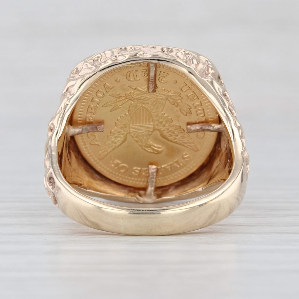 1899 $2.5 900 Gold Coin Nugget Ring 10k Yellow Gold Size 10.75 Signet