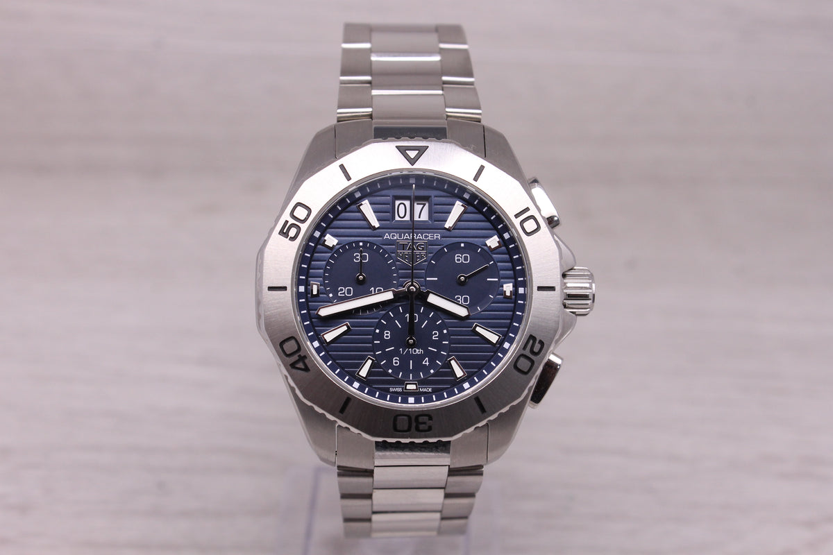 Tag Heuer Aquaracer Blue 41mm Quartz Chronograph Watch Box & Card CBP1113
