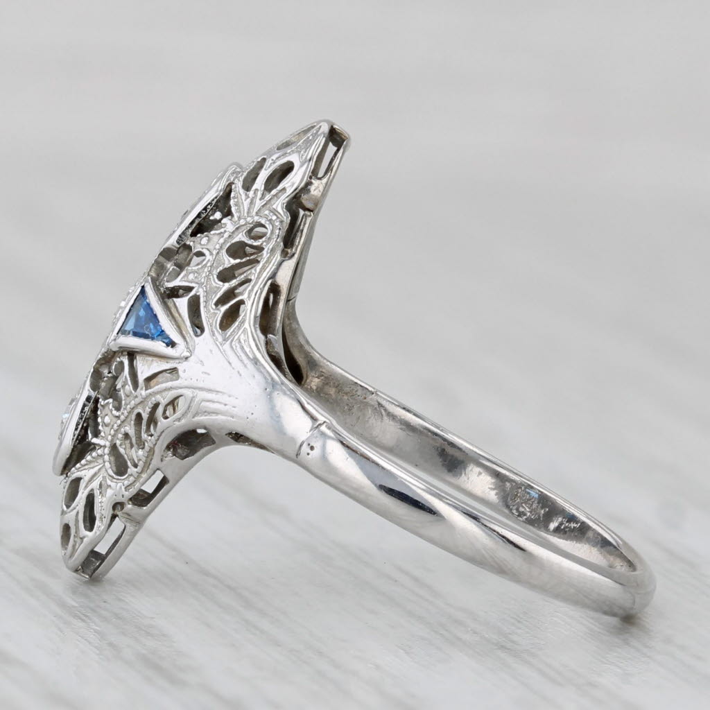 Gray Diamond Lab Created Sapphire Art Deco Ring 14k White Gold Filigree Size 5.75