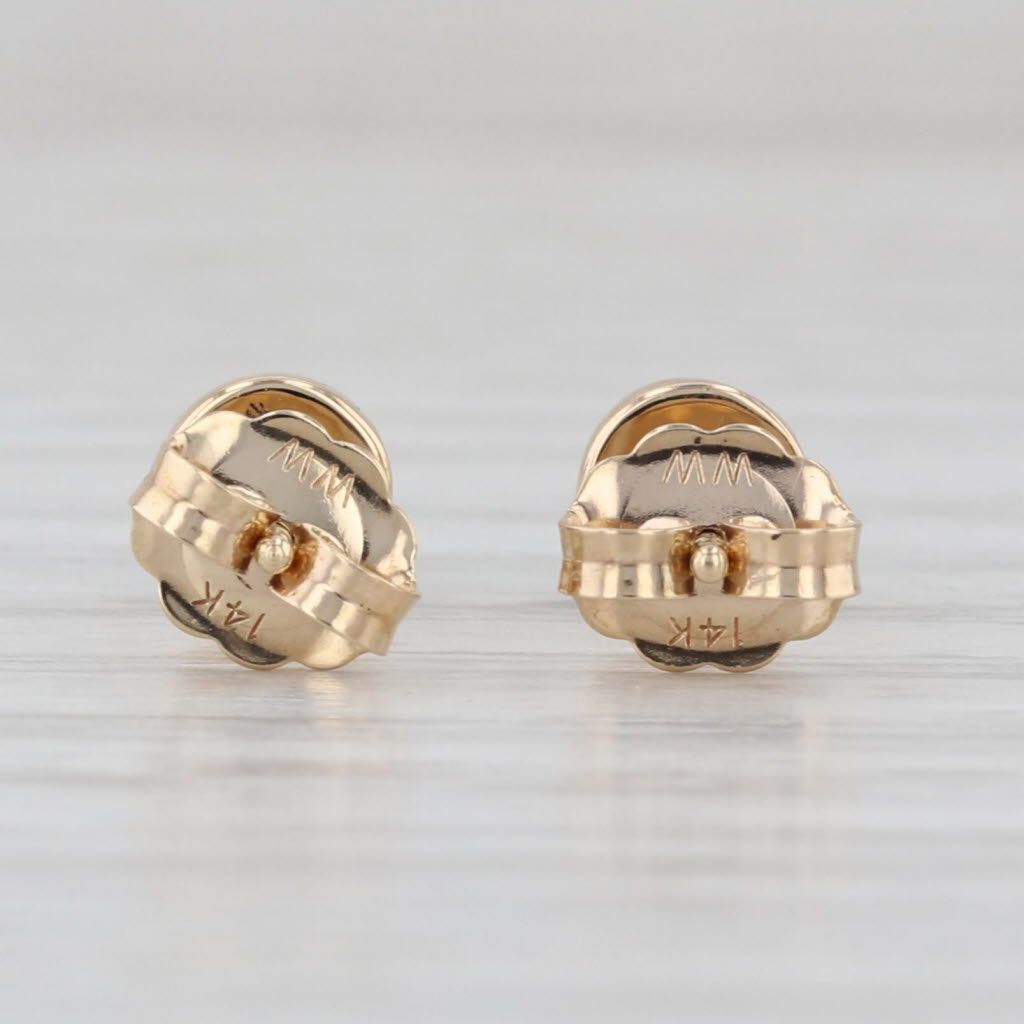 Turquoise Stud Earrings 14k Yellow Gold Round Cabochon Solitaire Studs