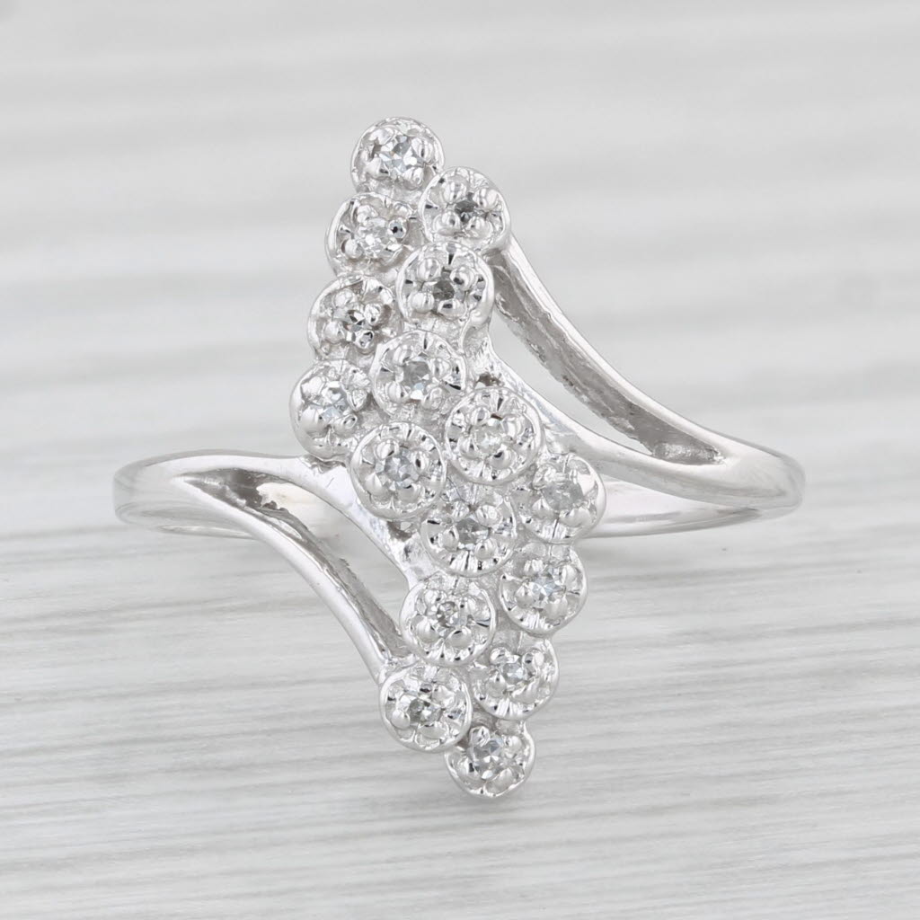 Light Gray Diamond Bypass Ring 10k White Gold Size 4