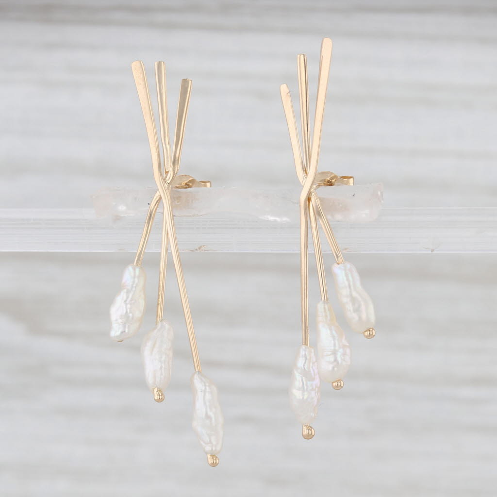 Rice Krispie Cultured Pearl X Drop Earrings 14k Yellow Gold