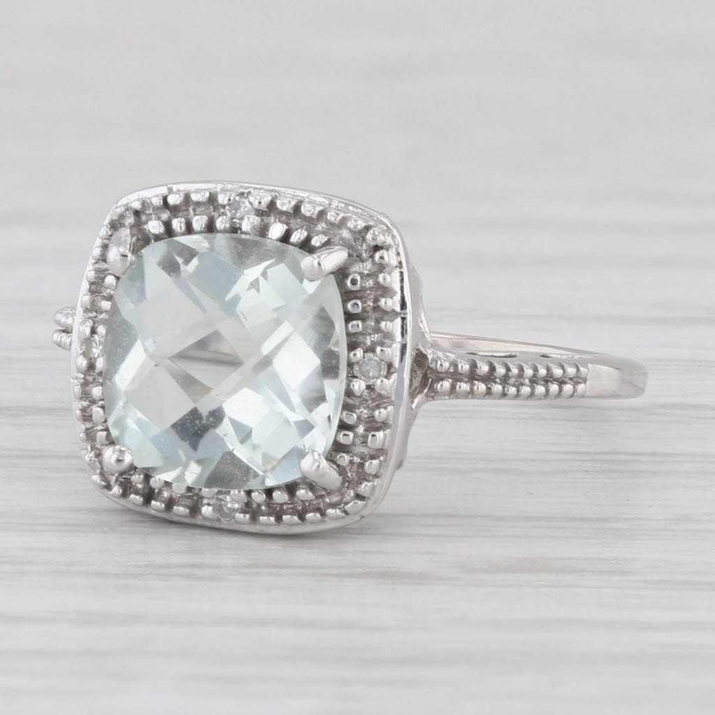 Light Gray 2ct Green Amethyst Prasiolite Diamond Ring 10k White Gold Size 5.25