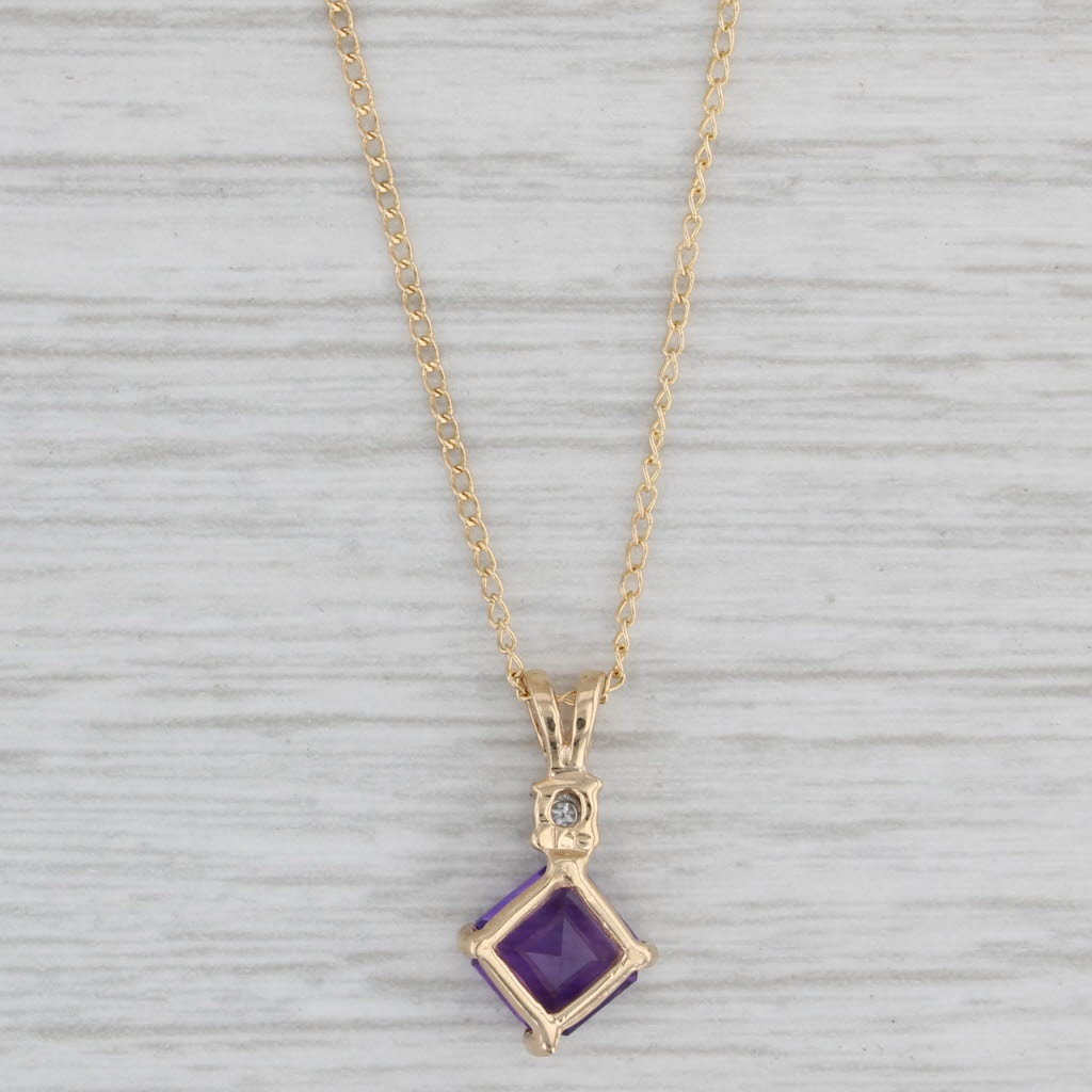 Gray 1ct Amethyst Pendant Necklace 14k Yellow Gold Curb Chain Diamond Accents 17.75"