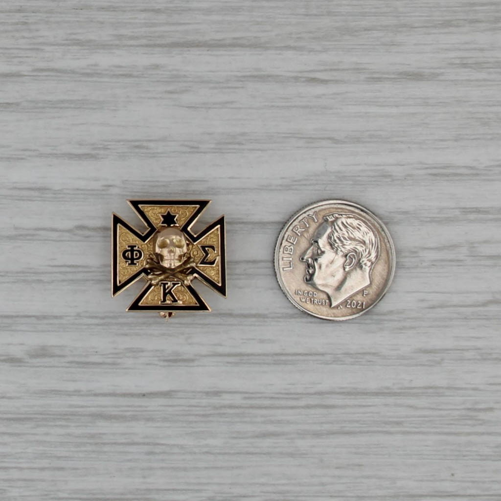 Large Sigma Phi Kappa Skull Cross Pin 10k Gold 1928 Greek Fraternity Badge