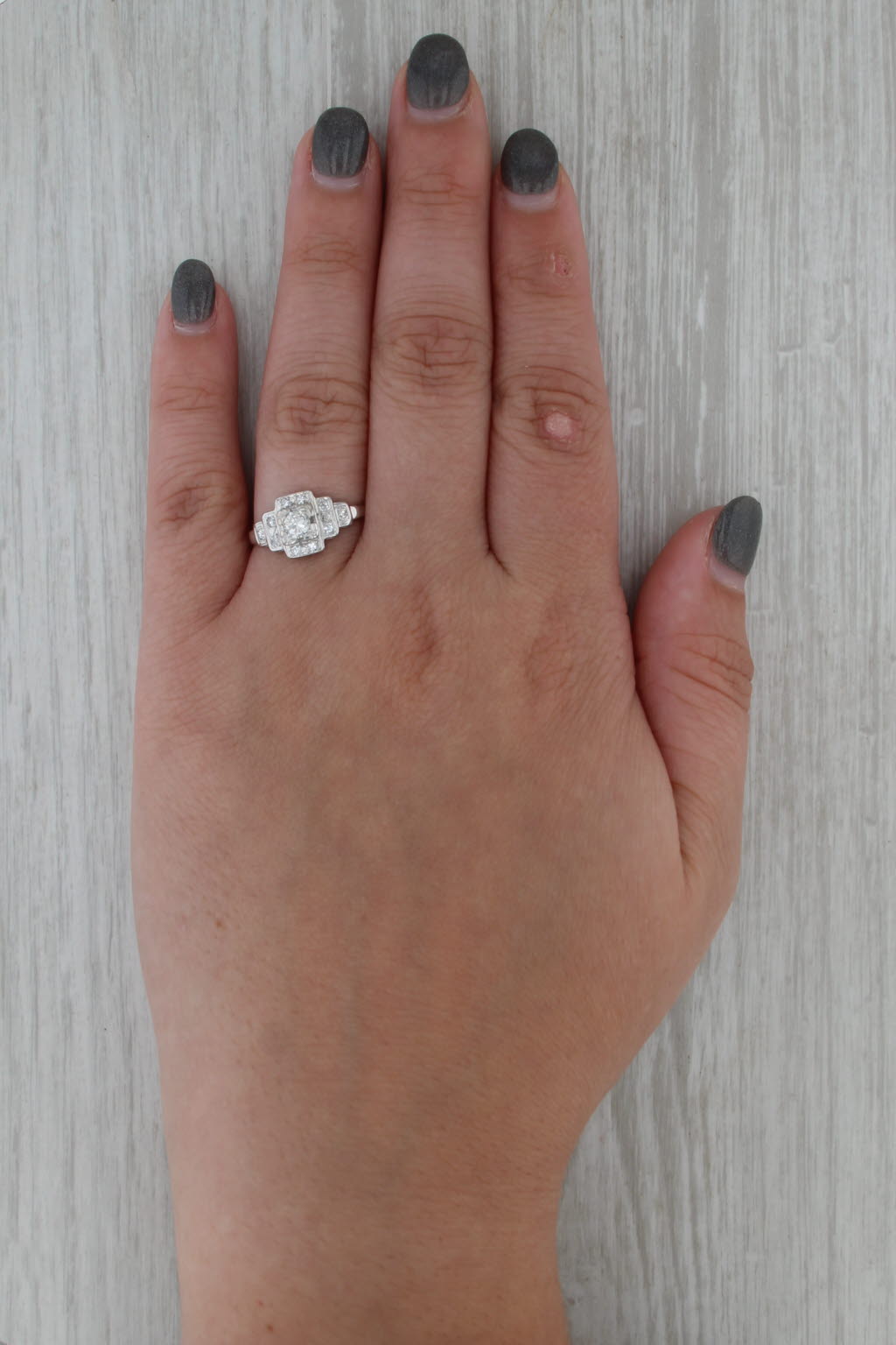 Vintage 0.44ctw Diamond Engagement Ring 14k White Gold Size 9.5