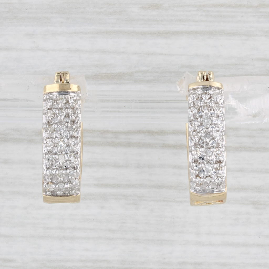 Light Gray 0.18ctw Diamond Hearts Hoop Earrings 10k Yellow Gold Snap Top Oval Hoops