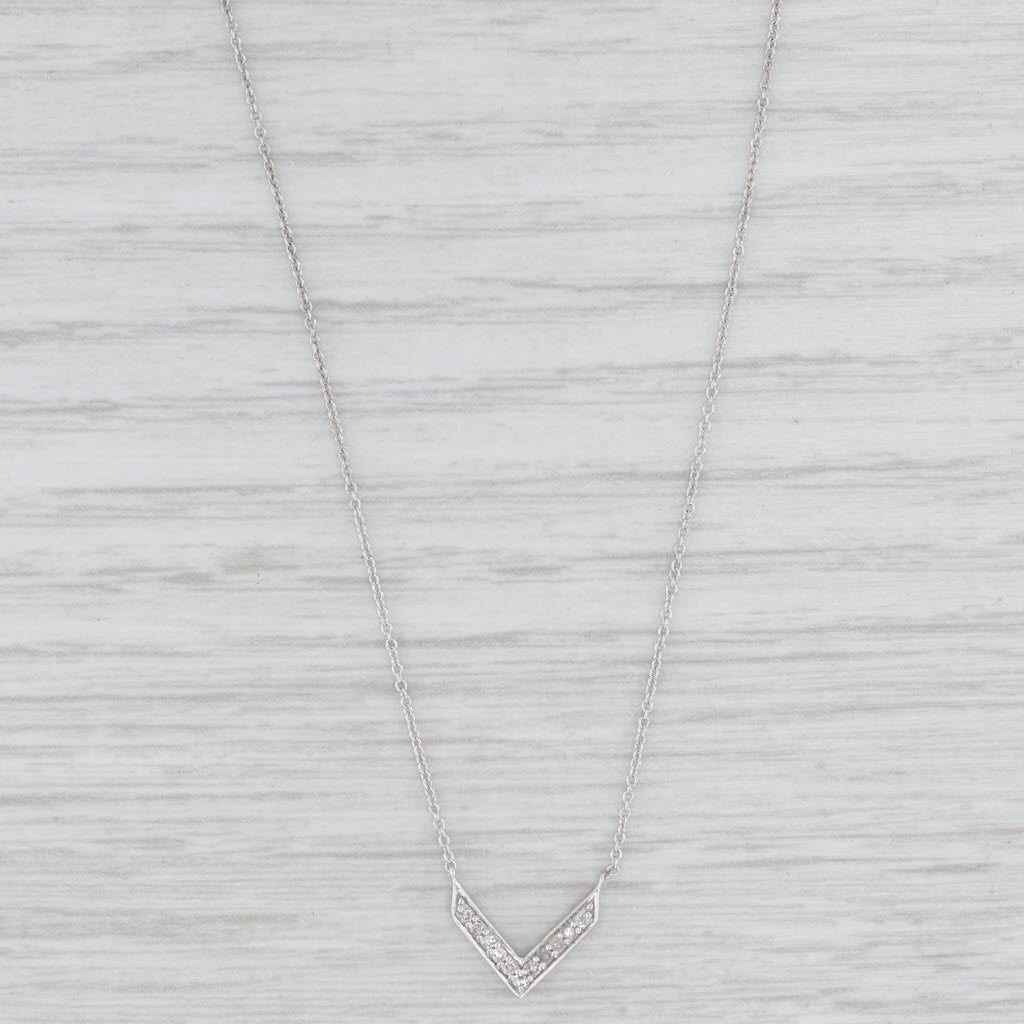 Diamond V Necklace 14k White Gold 15.25" 16.25" 17.25" Adjustable Cable
