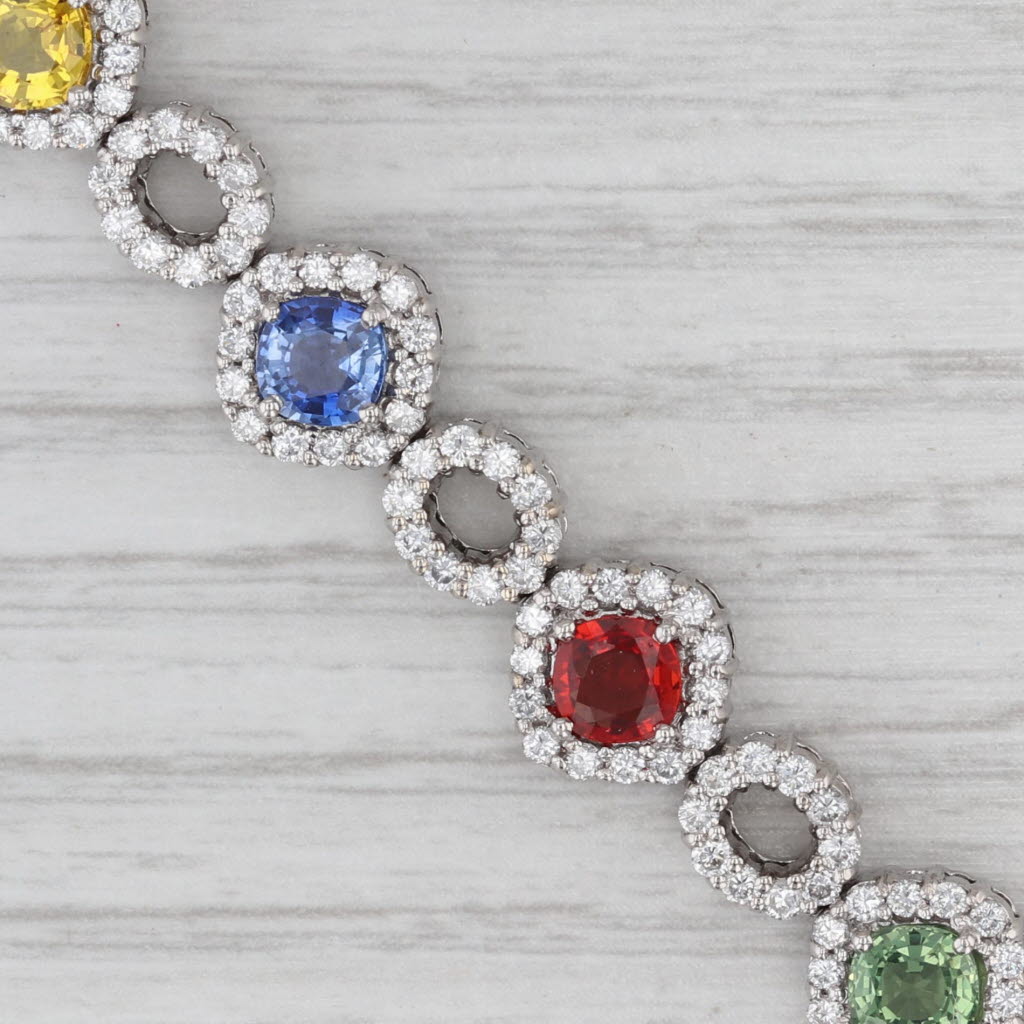 Gray 15.62ctw Multicolor Sapphire Diamond Tennis Bracelet 18k White Gold 6.75"