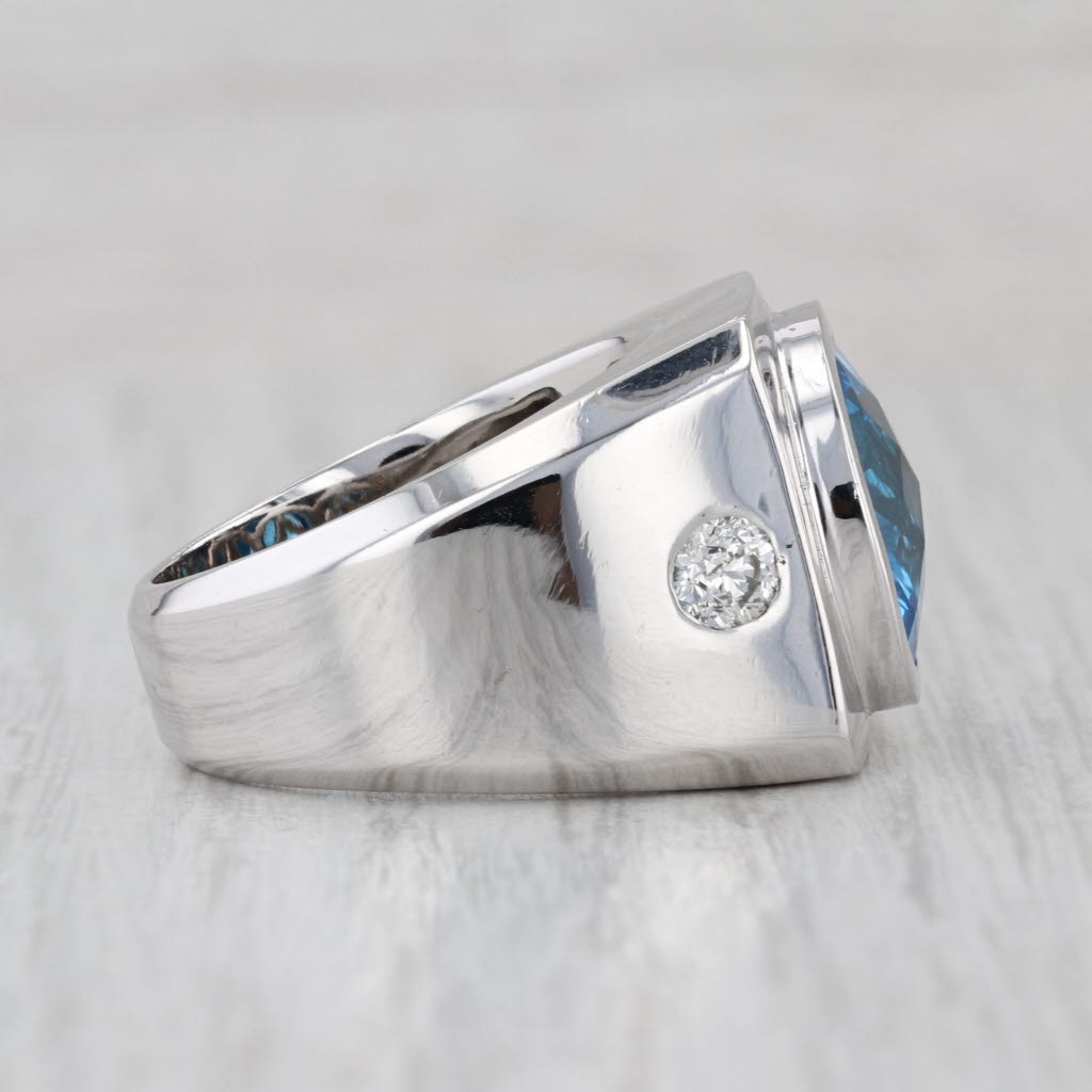 9.42ctw Blue Topaz Diamond Ring 14k White Gold Size 8.5