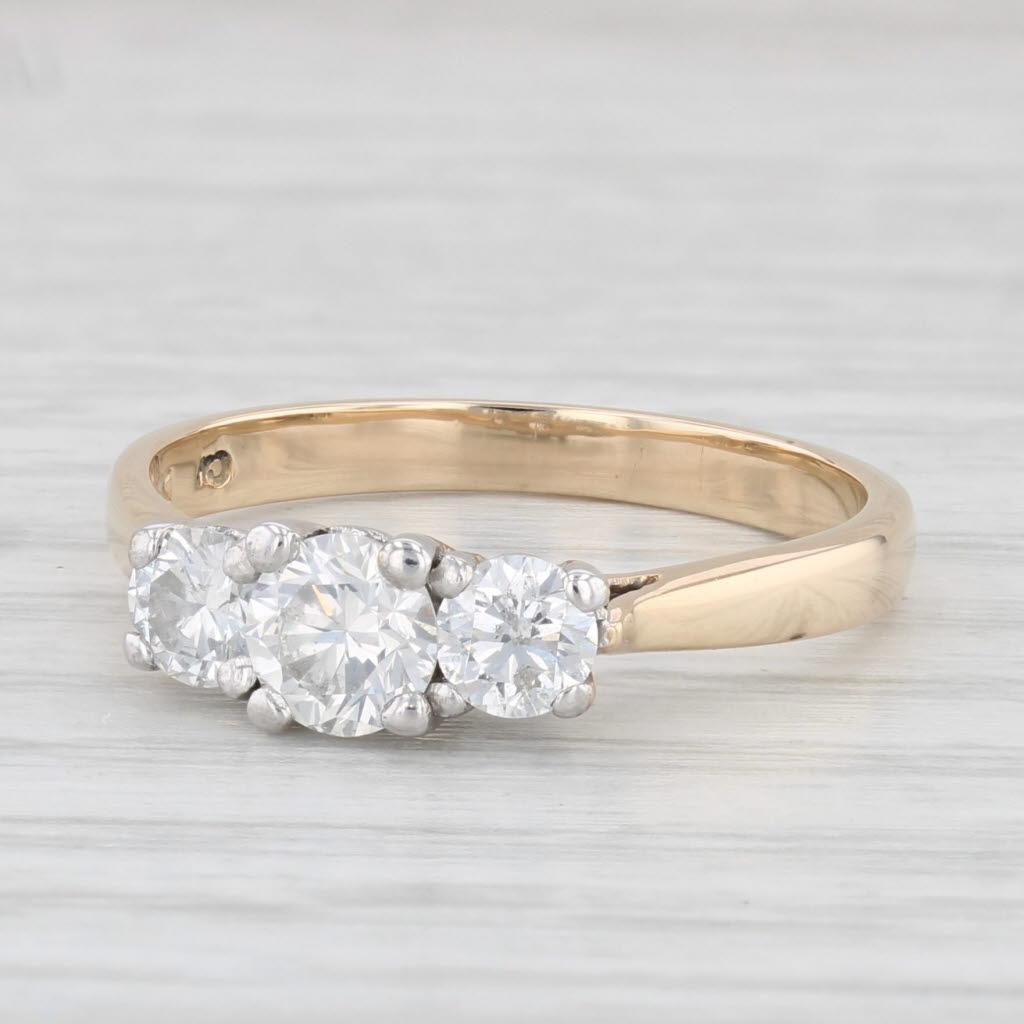 Light Gray 1.01ctw 3-Stone Round Diamond Engagement Ring 14k Gold Size 7.75 IGI Card