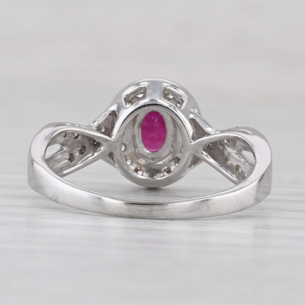 0.70ctw Oval Ruby Diamond Halo Ring 10k White Gold Size 7.5