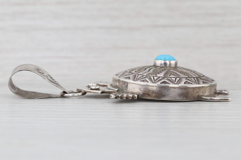A Mariano Tribal Turtle Pendant Sterling Silver Turquoise Navajo Native American