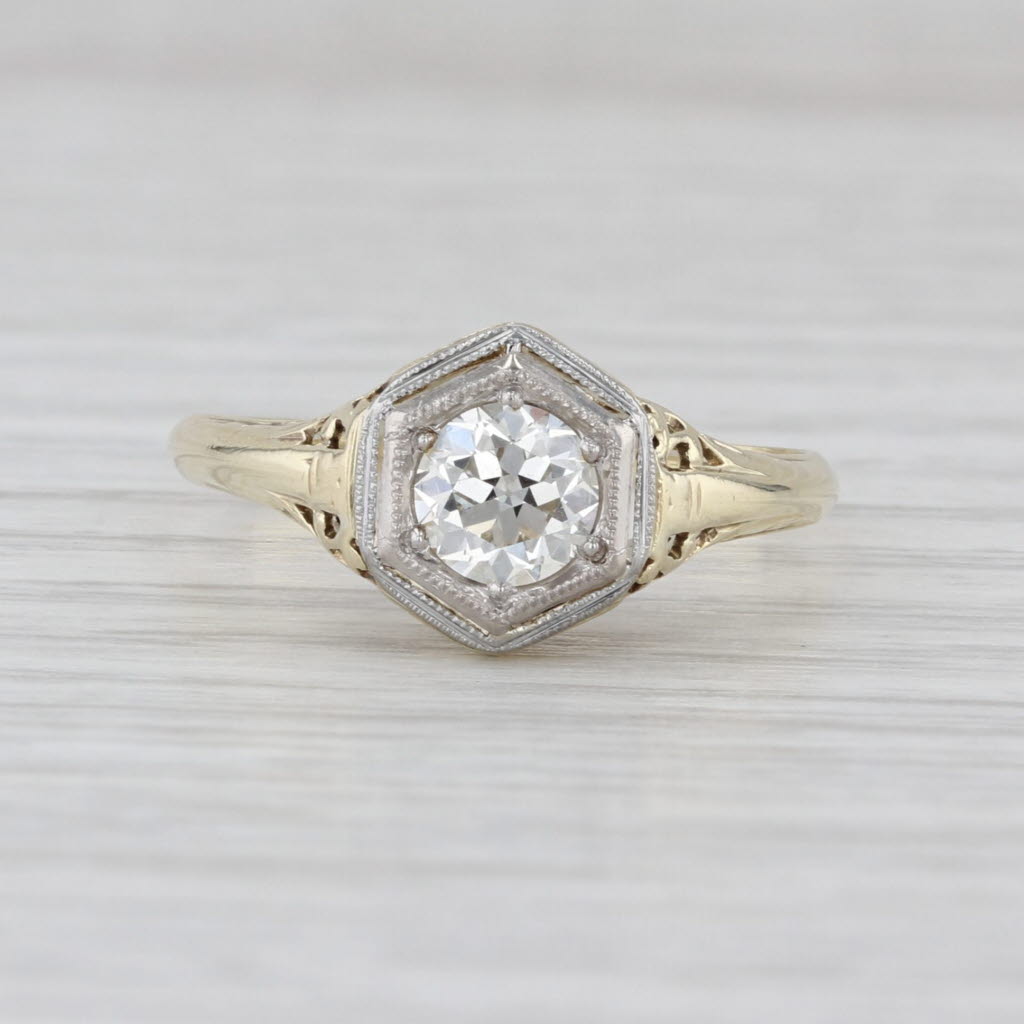 Vintage GIA 0.54ct Round Diamond Solitaire Engagement Ring 14k Gold Palladium