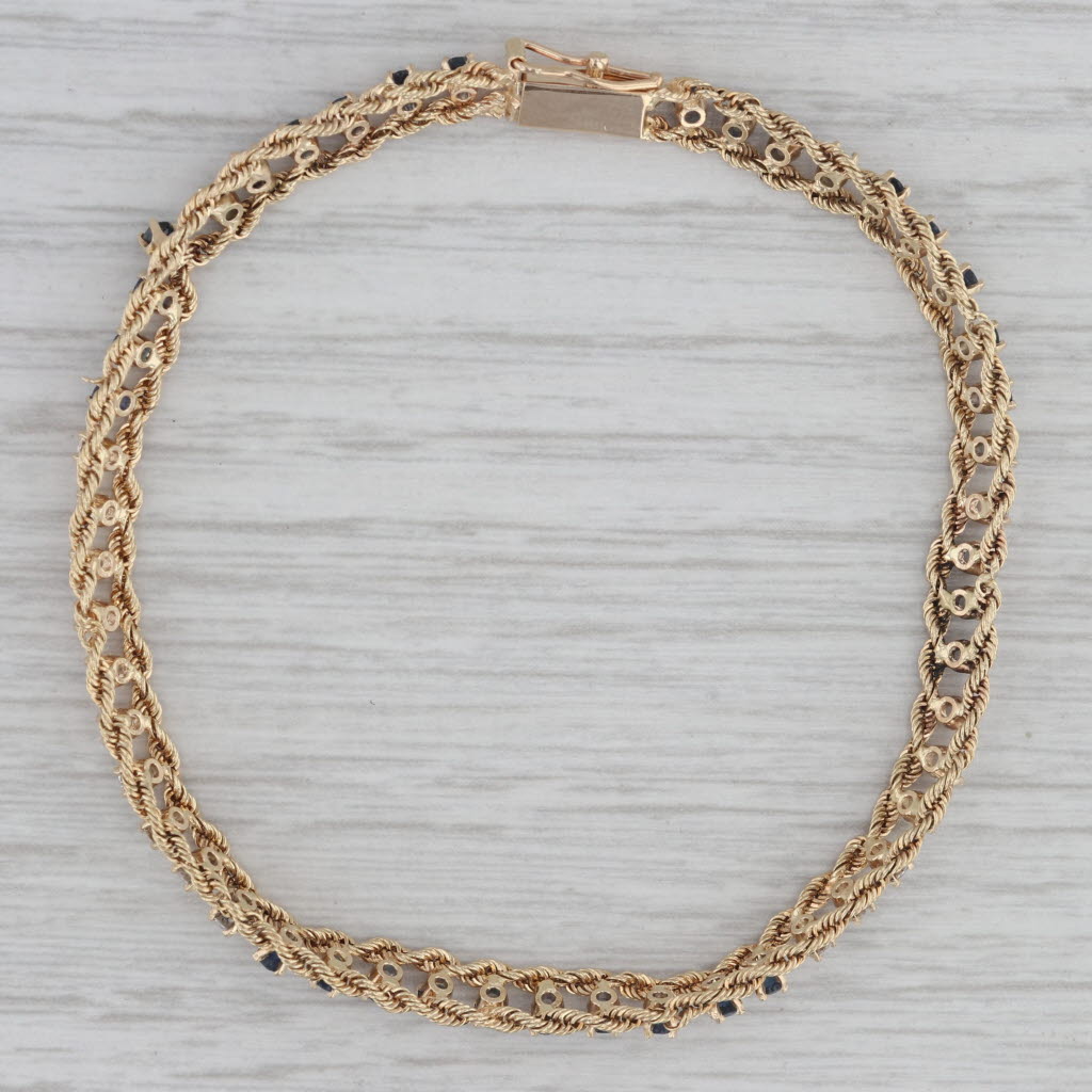 Gray 1.80ctw Blue Sapphire Cubic Zirconia Tennis Bracelet 14k Yellow Gold 6.75"