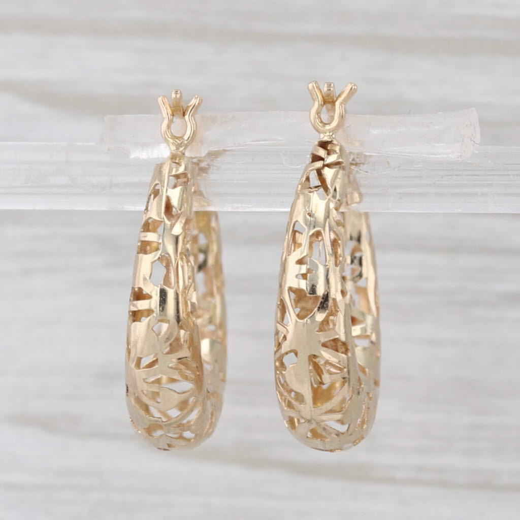 Openwork Hoop Earrings 14k Yellow Gold Snap Top Round Hoops