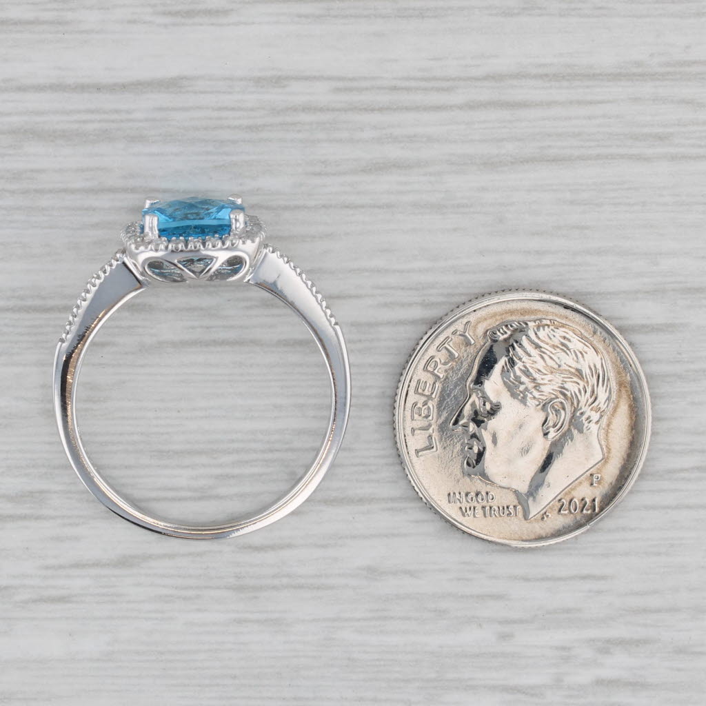 Gray 1.95ctw Cushion London Blue Topaz Diamond Halo Ring 14k Gold Size 7 Engagement