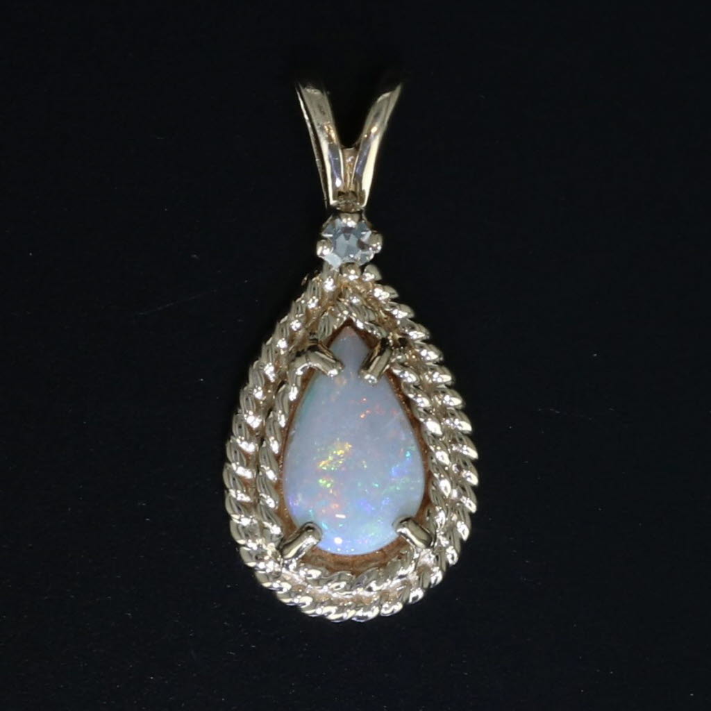 Black Opal Diamond Teardrop Pendant 14k Yellow Gold Small Drop