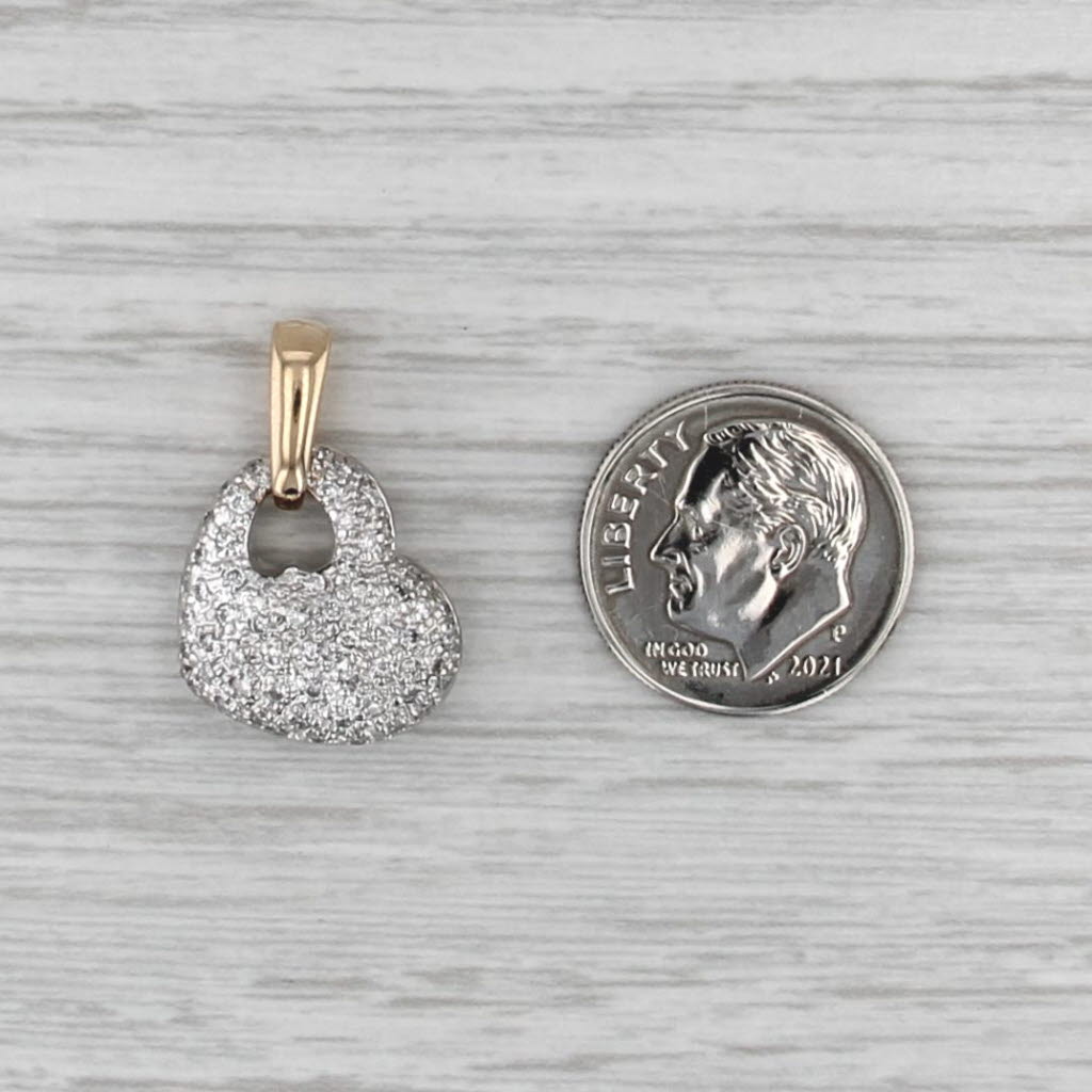 0.55ctw Pave Diamond Puffy Heart Drop Pendant 2-Toned 14k Yellow White Gold