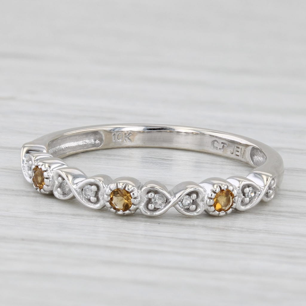 Light Gray New 0.10ctw Diamond Citrine Heart Ring 10k White Gold Size 7 Stackable