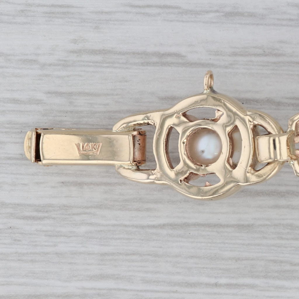 Gray Vintage Cultured Pearl Bracelet 14K Yellow Gold 7" Statement