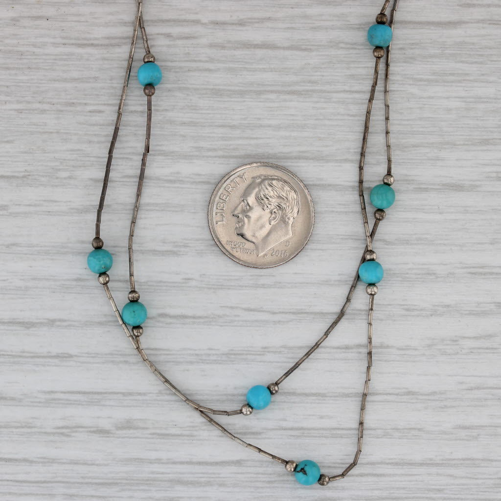 Gray Vintage Native American Liquid Silver Turquoise Necklace Sterling Silver 18"