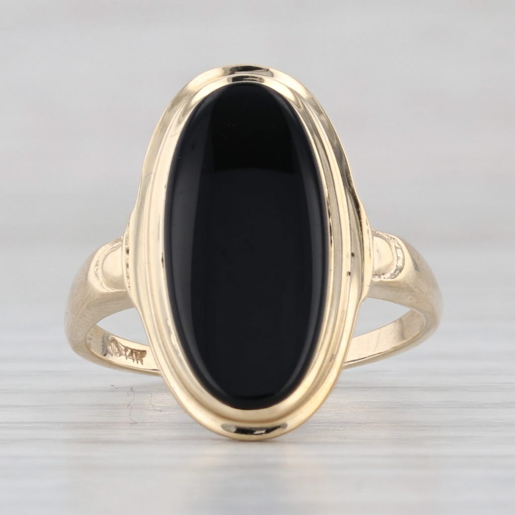 Onyx Oval Cabochon Solitaire Ring 14k Yellow Gold Size 8