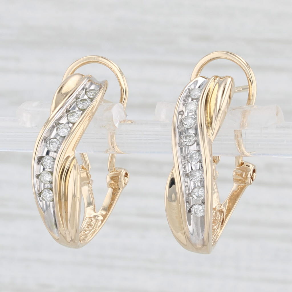 Light Gray 0.20ctw Diamond J-Hook Earrings 14k Yellow Gold Omega Backs Pierced Drops
