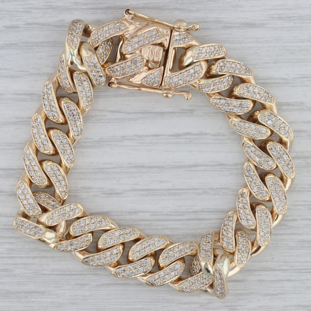 Gray 5ctw Diamond Curb Chain Bracelet 10k Yellow Gold 7.5" 13.2mm