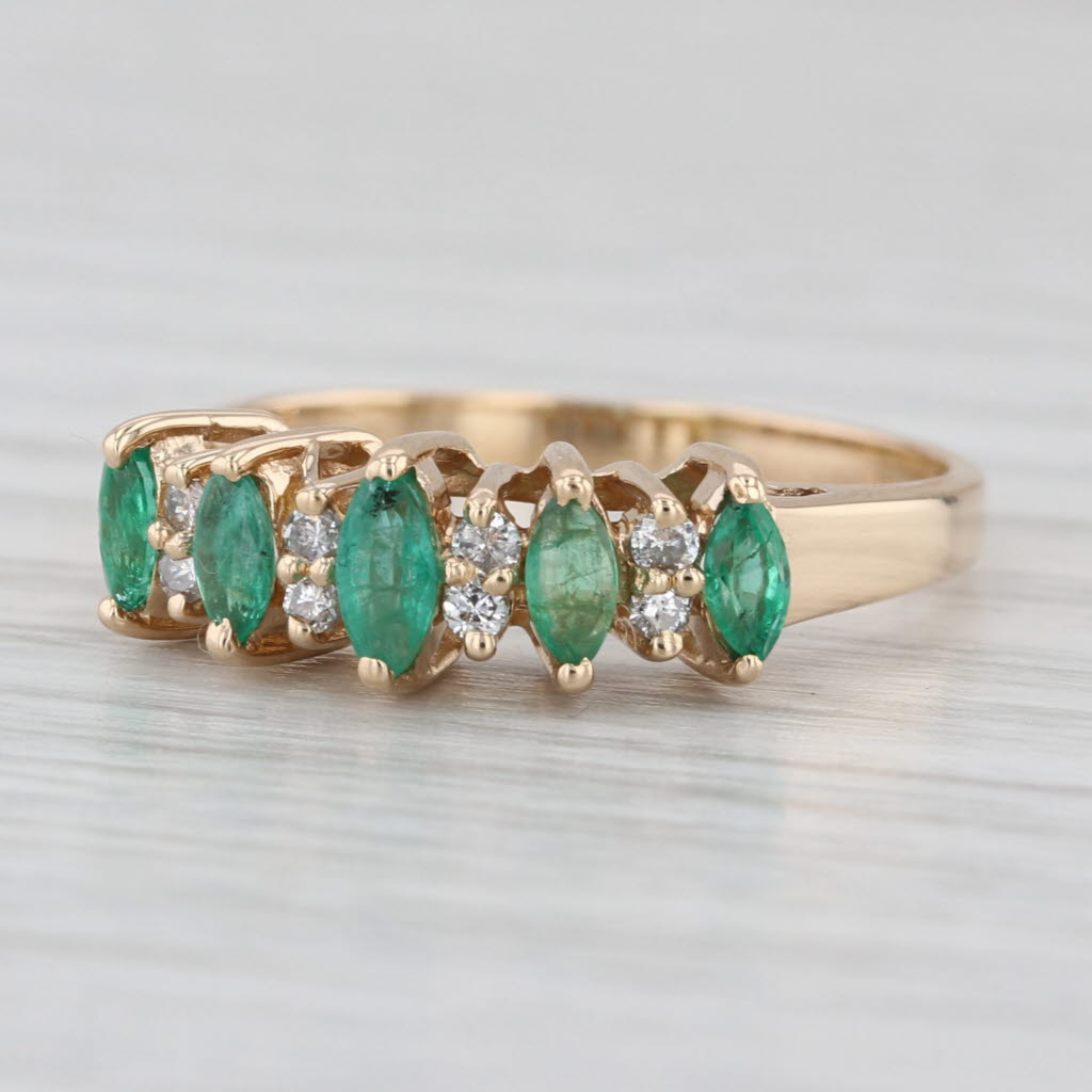 0.52ctw Tiered Emerald Diamond Ring 14k Yellow Gold Size 7.5 Stackable Wedding